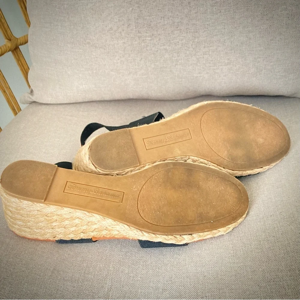 Tommy Bahama Black Espadrille Wedge Sandals | Size 7.5 Resort Chic EUC